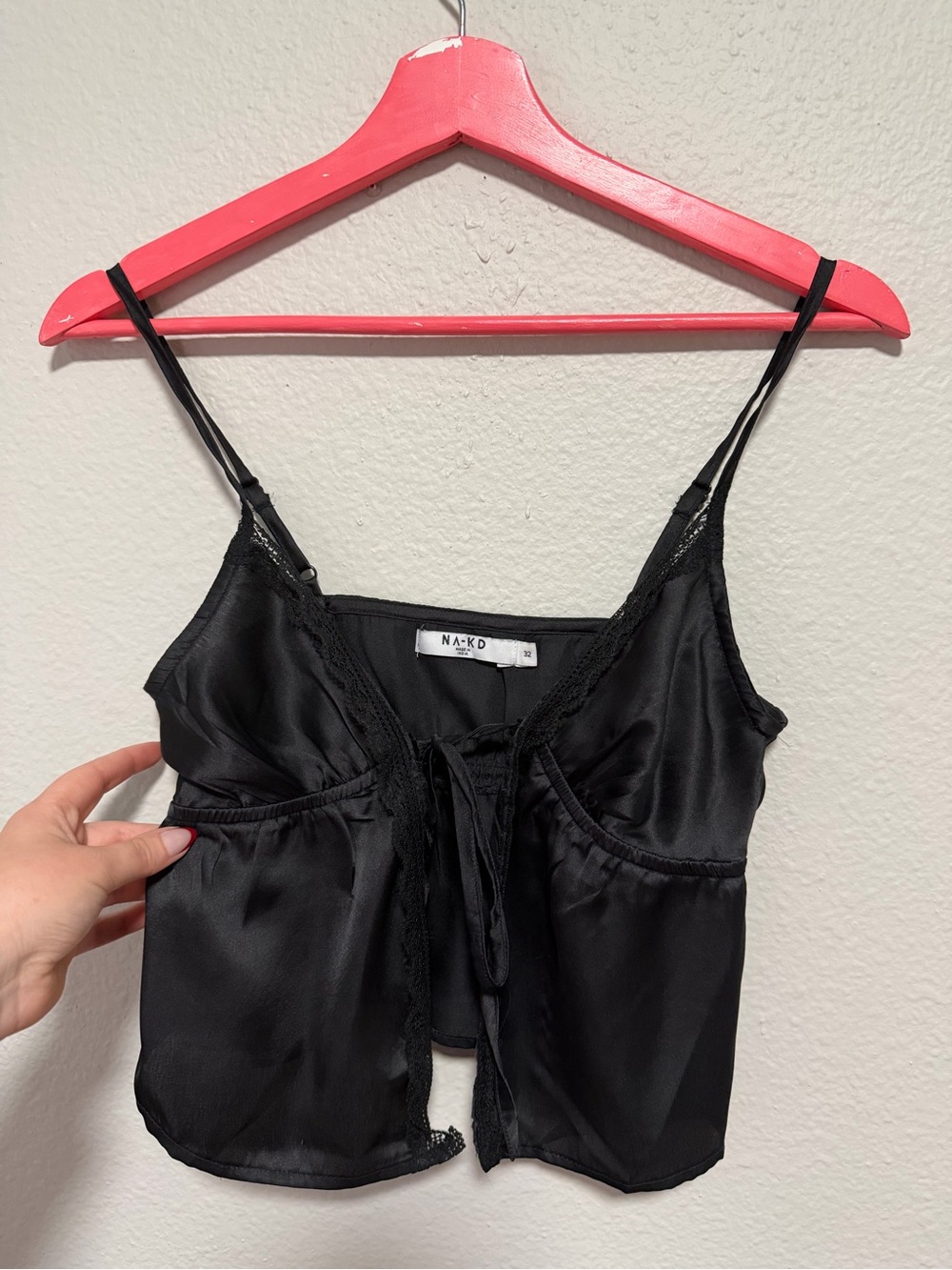 NA-KD Satin fairycore Lace Tie Front Cami Top – Size 32